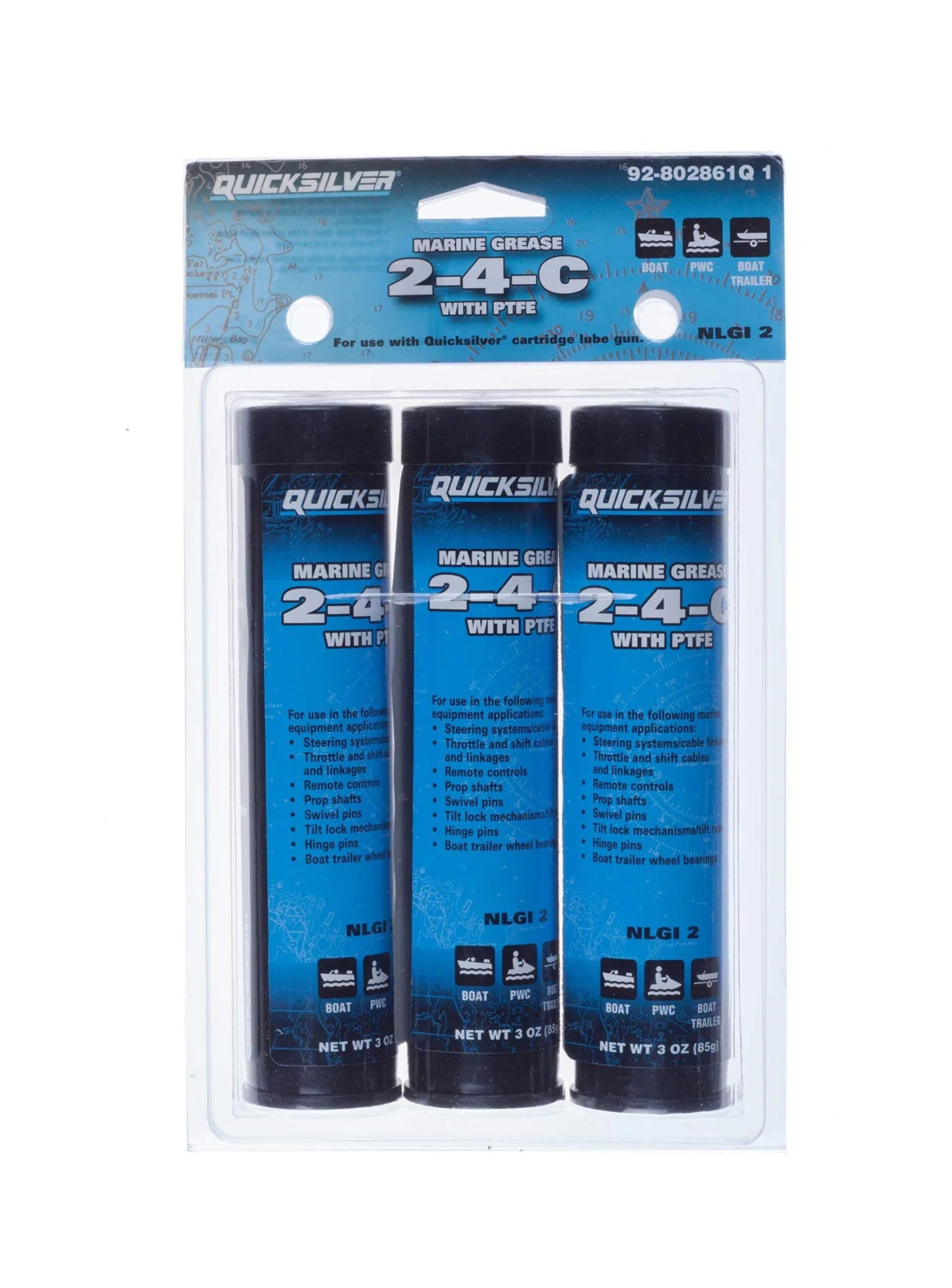 Mercury/Quicksilver 802861Q1 2-4-C Marine Grease/Lubricant with PTFE, 3-Ounce Cartridge