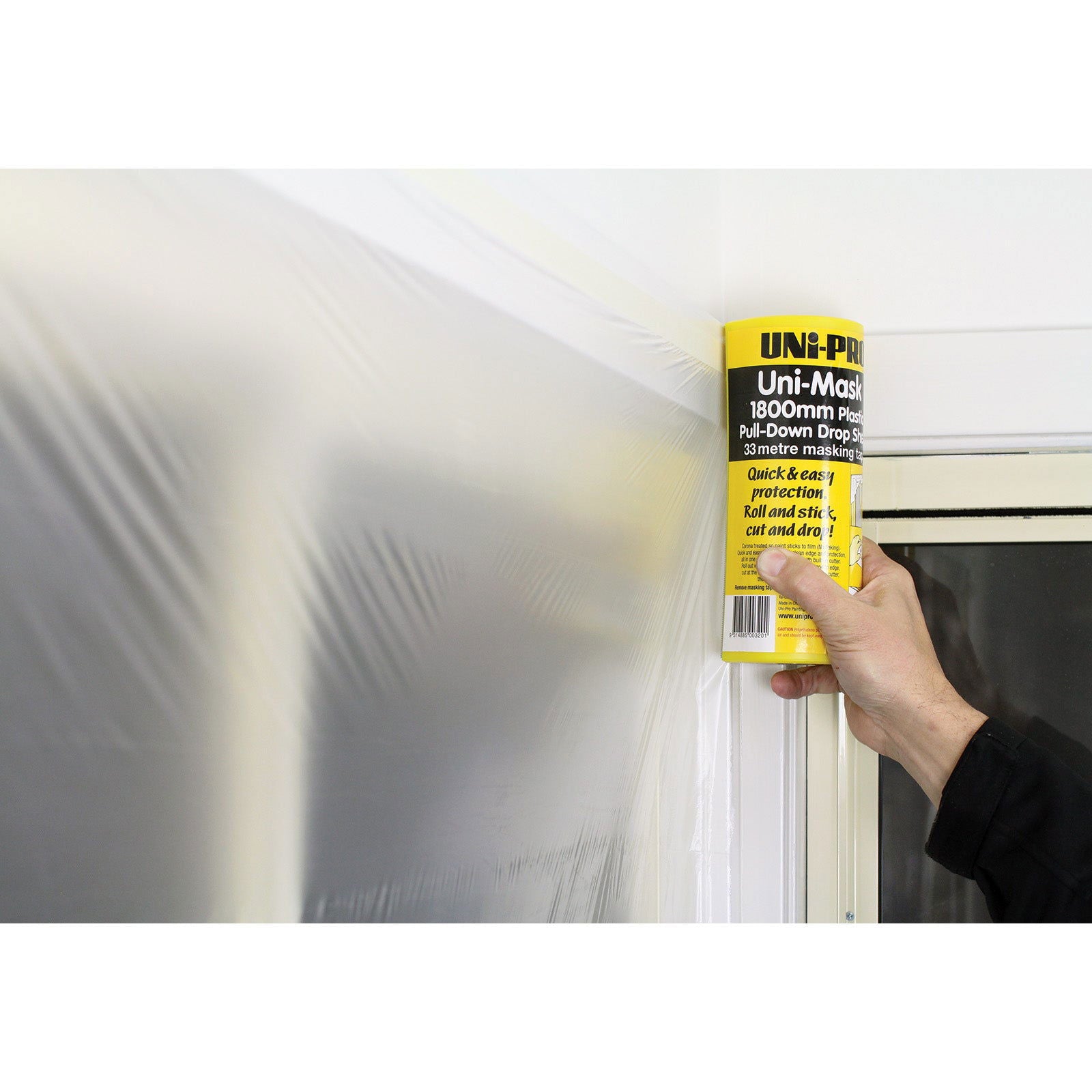 UNi-PRO Uni-Mask Masking Tape & Pull-Down Plastic Drop Sheet With Refill Range