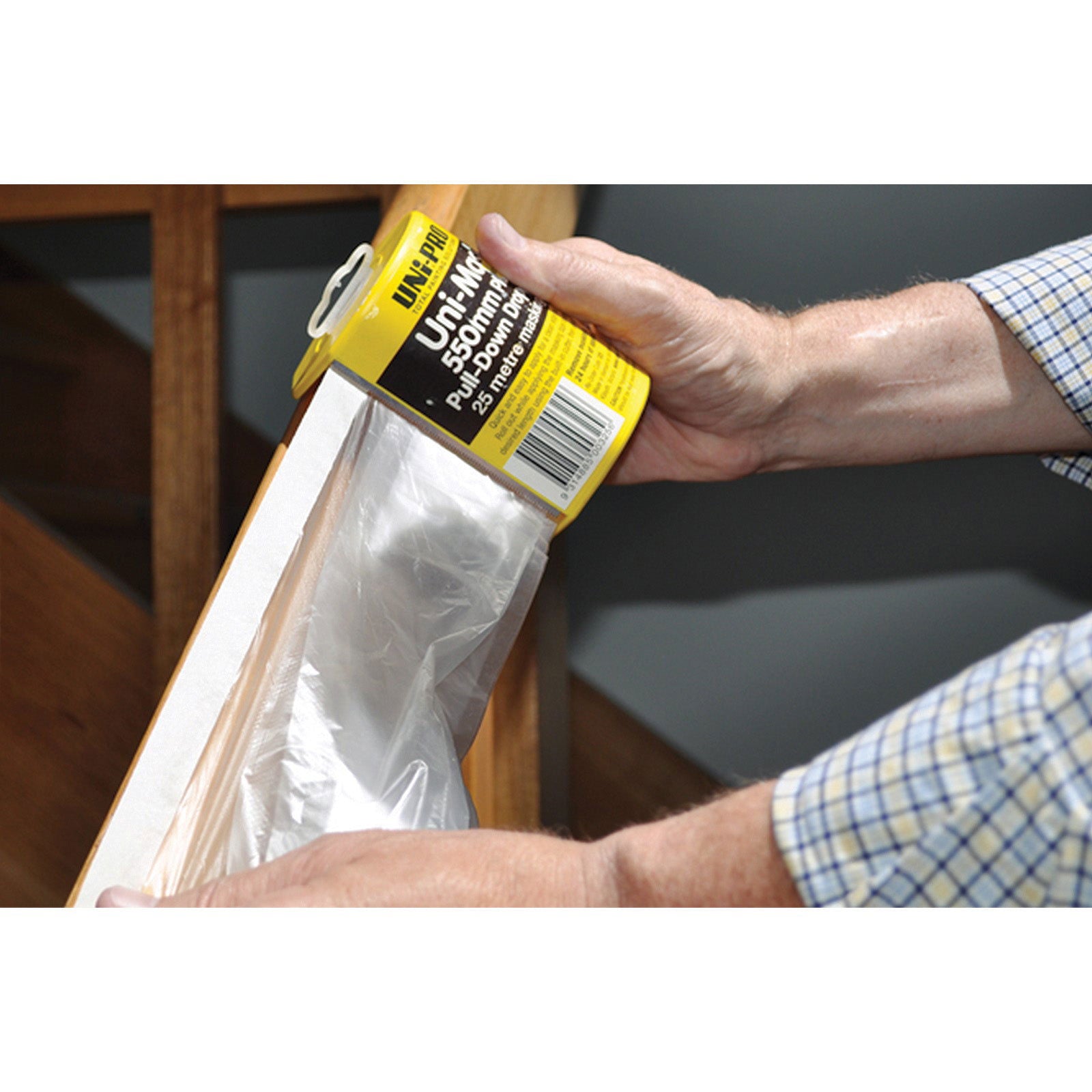 UNi-PRO Uni-Mask Masking Tape & Pull-Down Plastic Drop Sheet With Refill Range